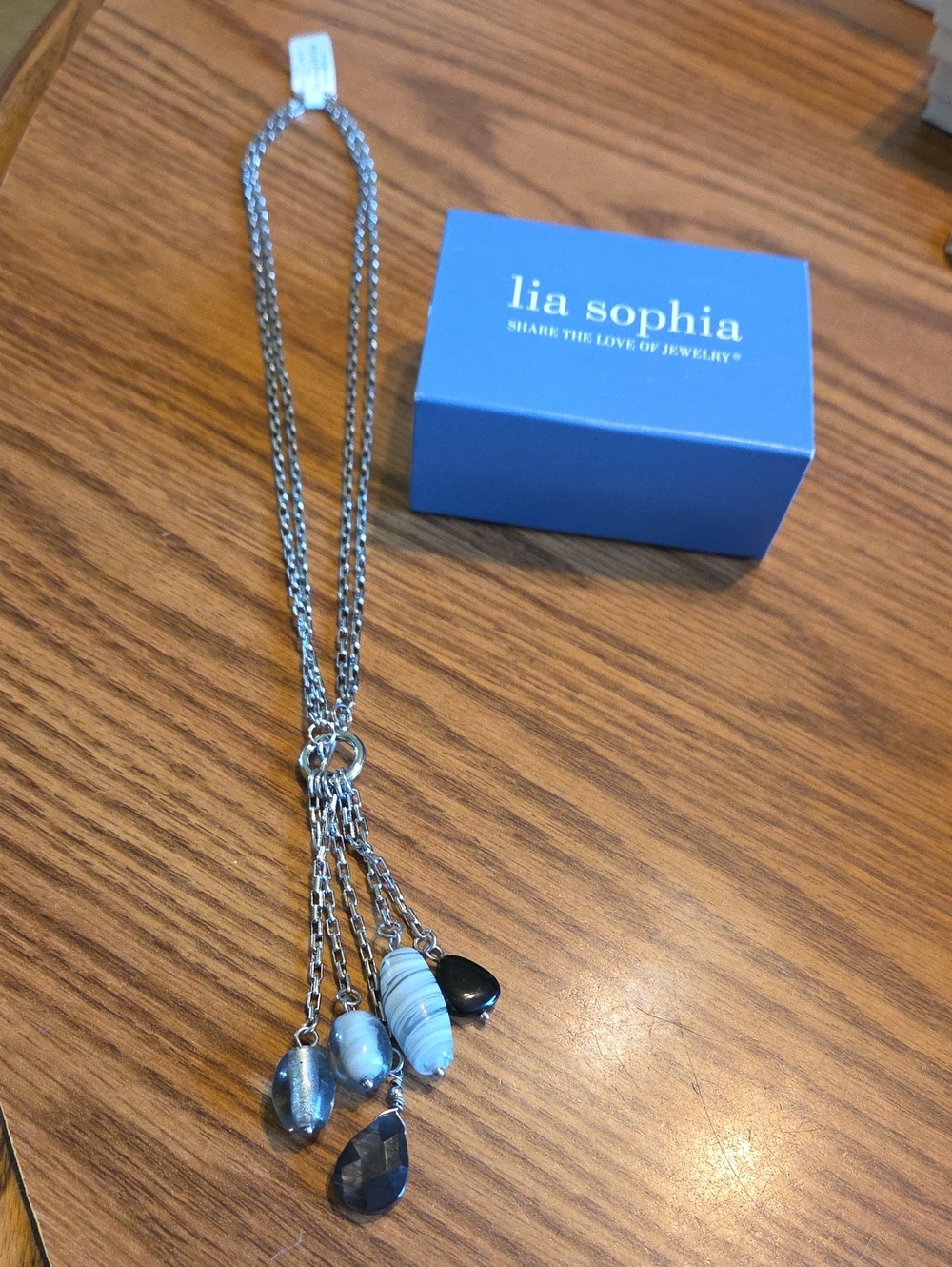 Lia Sophia Myth Silver-Tone Necklace with Blue and Black Glass Charms
